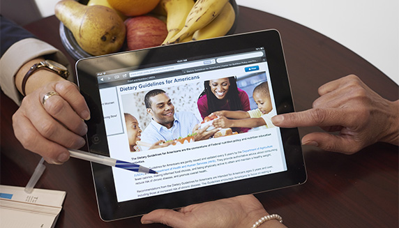 Information about clinical nutrition being shown on an iPad