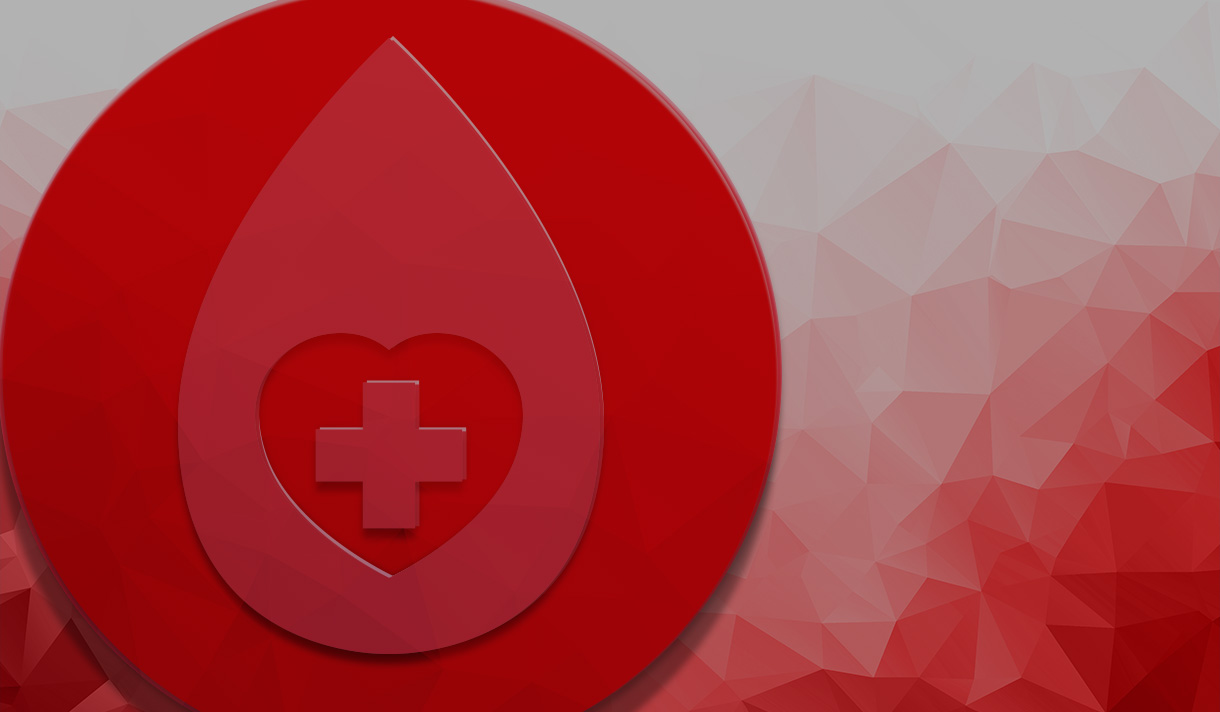 red blood drive symbol and abstract shapes