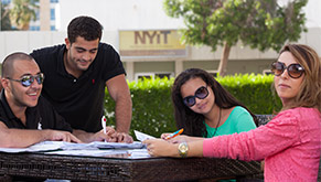 Students outdoors at NIYT's campus in Abu Dahbi, UAE