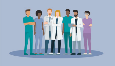 Clipart of medical workers standing together.