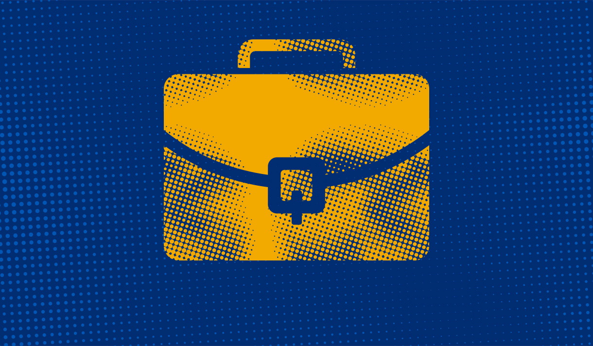 Yellow messenger bag on a navy blue background
