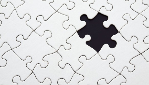 A drawing of the outline of pieces of a jigsaw puzzle; one piece is highlighted.