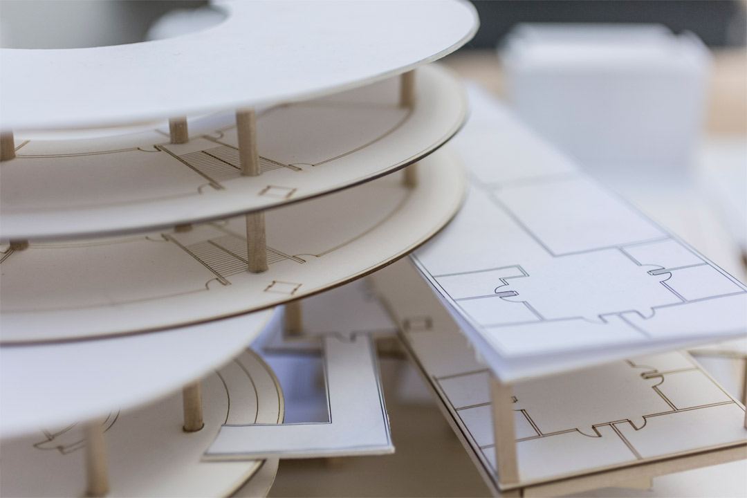 A building section model created by Master of Architecture students at New York Tech.