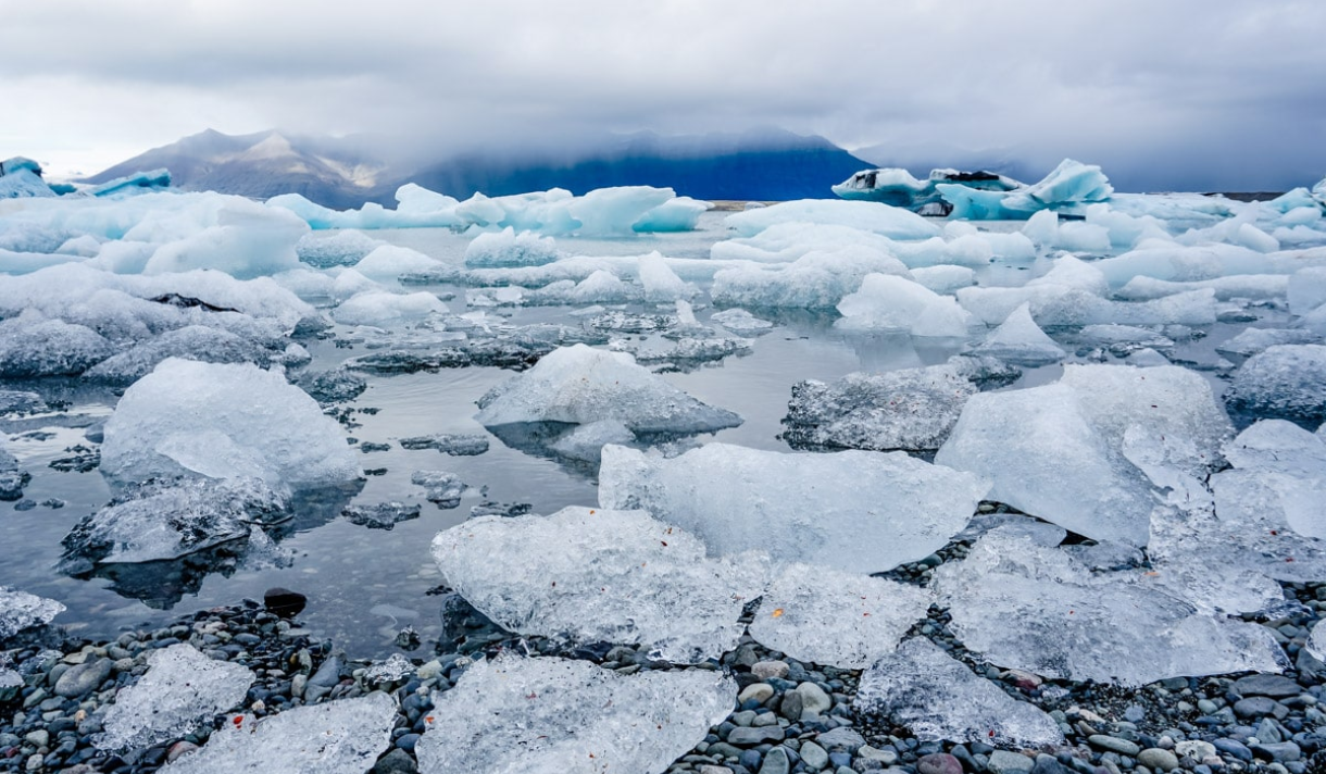 Scene of the ice-bound coast of Iceland