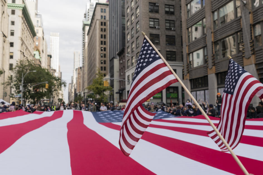 American flags at a parade in New York City