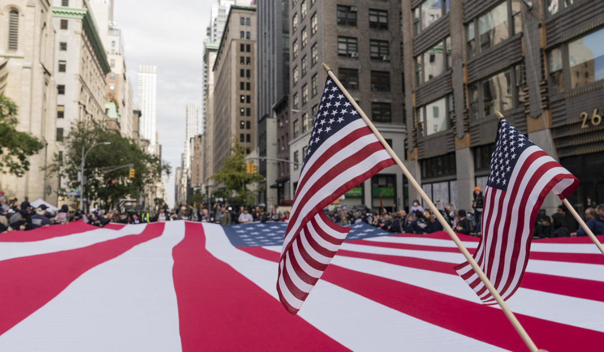 American flags at a parade in New York City