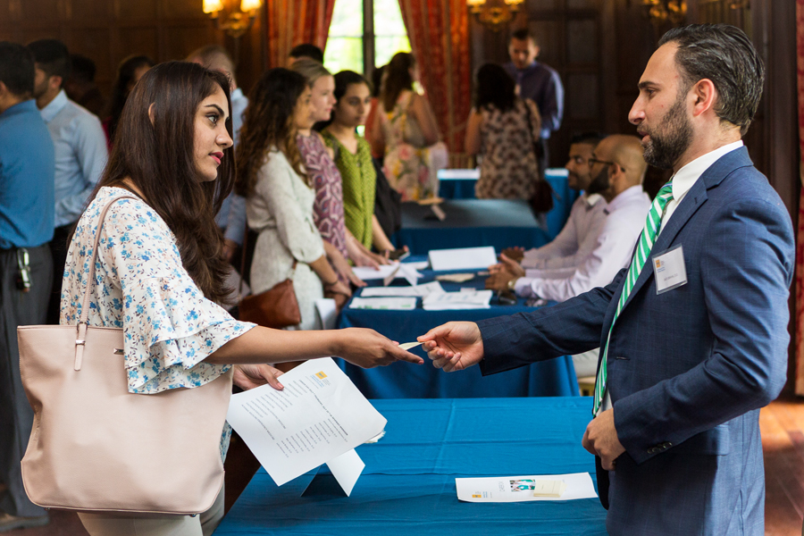 Students attending a networking event.