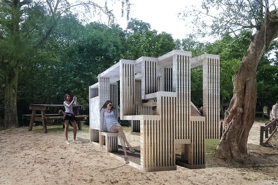 For a design project, a New York Tech School of Architecture and Design student imagines a 3-D structure within a natural environment.