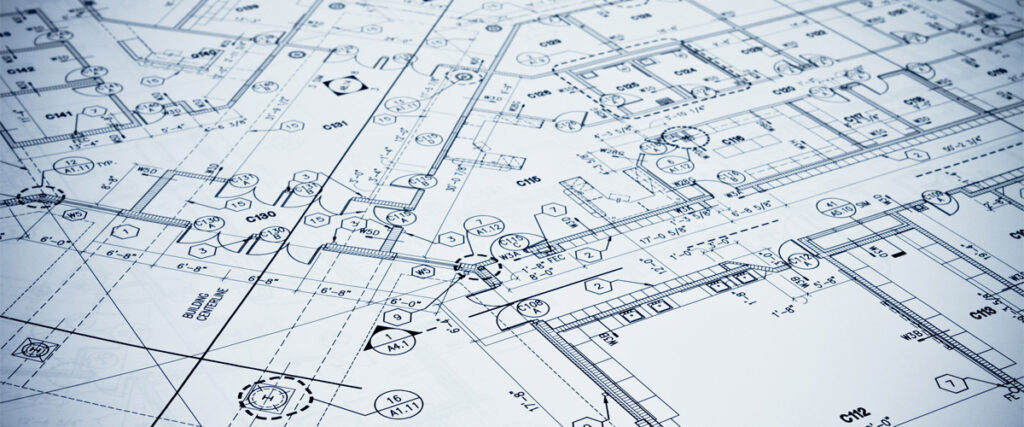 An architectural drawing of a building in progress.