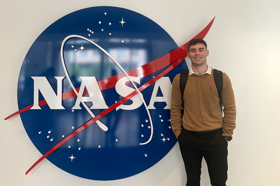 Mattia Bosio in front of a NASA sign