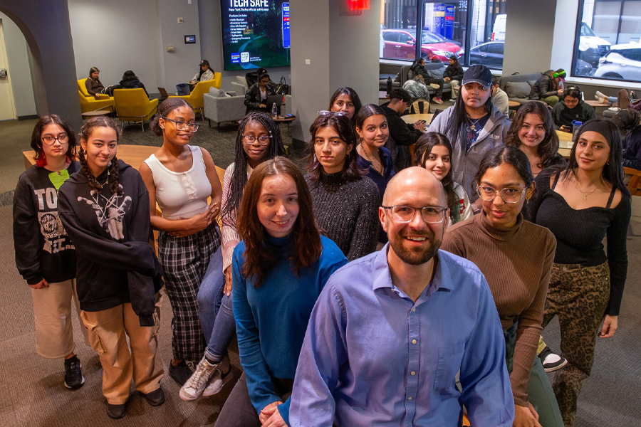 Professor Robert Alexander with a group of students