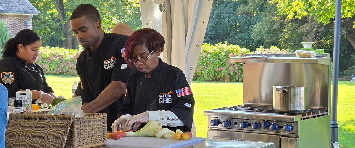 Police officers cooking