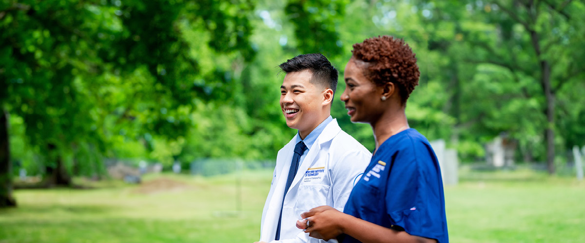 Two medical students on campus