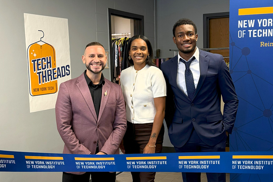 Felipe Henao, Lynn Hart, and Chigozie Henry Umeaku at Tech Threads on the Long Island campus