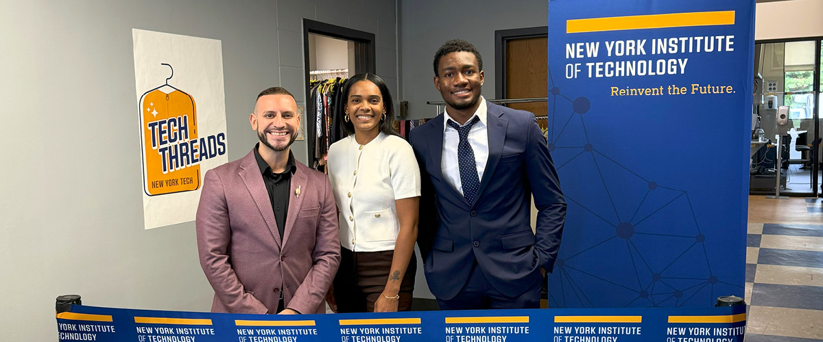 Felipe Henao, Lynn Hart, and Chigozie Henry Umeaku at Tech Threads on the Long Island campus