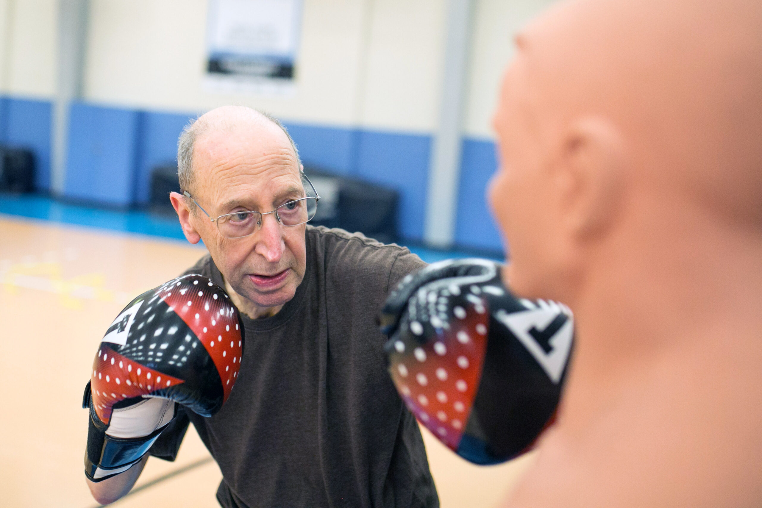 A boxer participates in the the School of Health Professions’ Rocky Steady Boxing program that helps patients with Parkinson's disease.